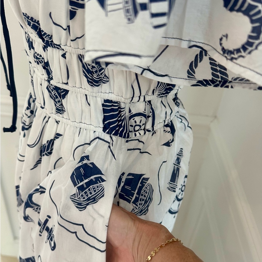 Tuckernuck’s Moon River Nautical Puff Sleeve Midi Dress XS 100% Cotton - Picture 4 of 11